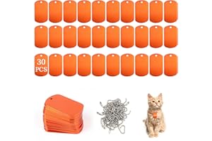 LALAGO 30 Piezas Placa Perro Personalizada, Naranja Chapas Militares, con Cadena, Placas de Identificación Perro Grabada, Etiquetas en Blanco de Aluminio para DIY Manualidades, Collares, Joyas