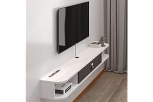 Pmnianhua Floating TV Unit, Wall Mounted TV Cabinet, Floating Shelves with Door, Modern Entertainment Media Console Center Large Storage TV Bench for Living Room & Office (160cm, Grey White)