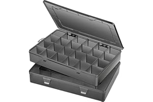 Gbivbe 2PCS 24 Grids Extra Large Plastic Craft Storage Box, Black Plastic Organizer Container Compartment Bead Storage Box with Adjustable Dividers for Earring Jewelry Seed and Small Parts