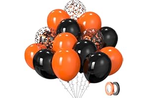 Luftballons Schwarz Orange Halloween Ballons SKYIOL 60 Stück 12 zoll Matte Schwarze Latex Ballons Gemischte Konfettiballons für Halloween Deko Herbstfeste Silvester Karneval Geburtstag Party