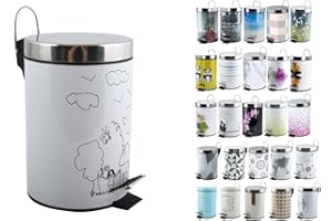 MSV Poubelle à pédale Inox JARDINS D'ENFANTS 3L Noir & Blanc