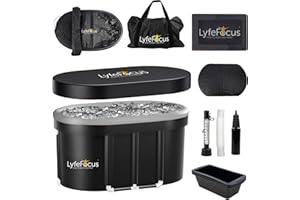 LyfeFocus Cold Therapy Pod – Premium Recovery Ice Bath Tub with Thermometer, Foot Mat, Protection Lid, Groundsheet, Reusable Ice Blocks and Set Up Accessories (Black Base, White Top, XLarge 120cm)