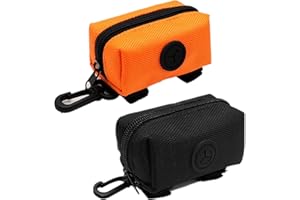 SLSON 2 Pezzi Porta Sacchetti Cane,Porta Sacchetti per Cacca di Rifiuti per Animali Domestici per Guinzaglio,Distributore di Cacca di Sacchetto Universale con Cerniera (Arancio e Nero)