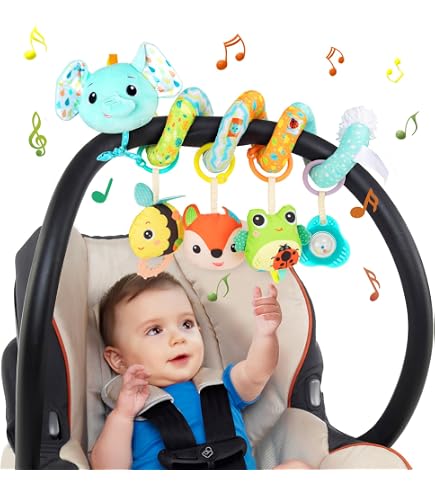 Arche De Poussette Musicale Pliable – Jouet Sensoriel Avec Animaux, Miroir Et Anneau De Dentition – Pour Siège Auto Et Berceau