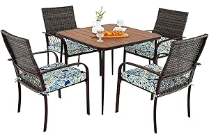 LIFEZEAL Table de Jardin avec 4 Chaises & 4 Coussins, Table Extérieur avec Trou de Parasol, Ensemble Mobilier de Terrasse en Rotin PE, Piscine, Balcon, Patio, Charge 150/80 kg