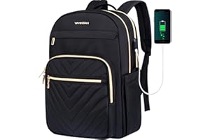 VANKEAN 15.6 Inch Laptop Backpack for Women Men Work Laptop Bag Fashion with USB Port, Waterproof Purse Backpacks Teacher Nurse Stylish Travel Bags Casual Daypacks for College, Business, Black