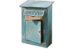 ‎LOBERON Loberon Deko-Briefkasten Boîte Postale, Nostalgischer Shabby-Chic, mit Antik-Finish, Ordnungshelfer, Dekoration, Eisen, antikblau