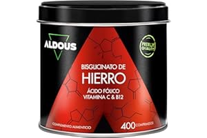 ALDOUS BIO Fer Bisglycinate 14 mg + Vitamine C, B12 et Acide Folique - 400 Comprimés - Fer Complément Alimentaire avec Vitamine C - Anti-fatigue - Tolérance Optimale - Haute Absorption - Aldous