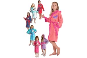 LEBENGOOD - Peignoir Filles Coton: Fille, Enfant - 100% Coton OEKO-TEX® - 2 Poches, Ceinture, Capuche, Peignoirs en peluche très doux avec broderies pour filles