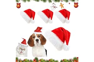 Tangger 4 Stück Haustier Weihnachtsmütze Weihnachten Katzenkostüm Hundekostüm mit Weihnachtsmütze Fliege Halsband Halstuch Hunde Katzen Kostüm Zubehör Set(20 * 14cm)
