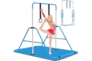 EVERYMILE Gymnastics Bars, Junior Training Kip Bar Gymnastics Equipment for Home,Adjustable Height Folding Horizontal Bar with Gymnastic Rings for Kid