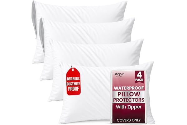 Utopia Bedding vattentätt kuddöverdrag med dragkedja (4-pack) standard – säker mot vägglöss kudde hölje 50 x 66 cm