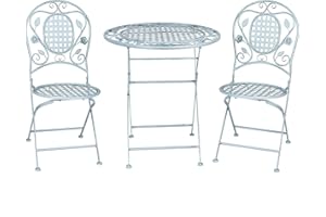 GlamHaus Garden Bistro Patio Set, 3 Piece Folding Metal Garden Set, Balcony Furniture, Foldable Table and Two Chairs (Turin Blue)