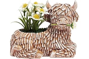 Marooma Kneeling Yak & Cow Planter Pot - Funny Cow Figurine Decoration, Succulent Plant Container, Indoor/Outdoor