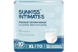 SUNKISS INTIMATES Bragas Menstruales Desechables para Mujer con Flujo Abundante, Braguitas Postparto Mujer a Prueba de Fugas, Blanco, Talla XL, 10 Unidades