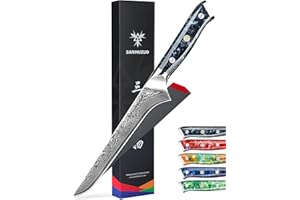 SANMUZUO Coltello filetto 18 cm, Professionale Coltello da Disossare Giapponese Acciaio Damasco Coltello da Cucina Impugnatura Resina - Xuan Series(Nero Stellato)