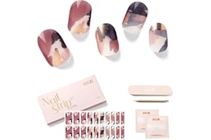 ‎NAILOG NAILOG Semi Cured Gel Nail Strips (20 Extra Long Stickers/Wraps) | Buy 2 Get 1 UV Lamp| Glossy & Long Lasting Soft Gel Finishing | Marble Inkies