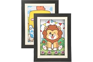 Mointal 2 Piezas Marcos Foto para Dibujos Infantiles, A4 Arte Foto Collage Marcos para Niños, Apertura Frontal Arte Infantil Marcos para Obras de Arte, Escuela, Hogar, Montado en la Pared, Negro