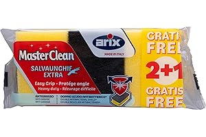 ARIX | Masterclean Spugne Abrasive Salva Unghie Extra, 2+1 Spugne Antibatteriche e Antigrasso con Impugnatura, Spugne per Cucina e Pentole, Set di 3 Spugne - Made In Italy
