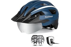 EASTINEAR Adults Bike Helmet with Magnetic Goggle Bicycle Helmet with USB Rechargeable LED Light for Men Women Cycling Helmet with Removable Sun Visor Adjustable Size