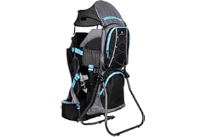 DROMADER Porte-bébé Randonné - Pour les Enfants de Plus de 12 Mois - Sac à dos avec Porte-bébé et Harnais - Set Indispensable pour les Voyages - Protection Pluie - Wombat, noir et bleu