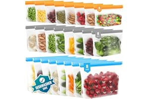 IDEATECH Aufbewahrungsbeutel, für Lebensmittel, Silikon, spülmaschinenfest, wiederverwendbar, aufstellbar, BPA-freie PEVE-Butterbrotbeutel, auslaufsichere Gefrierbeutel, 3,8 l, 8 Butterbrote, 8 Snacks