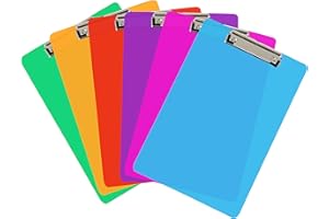 SPRING ROSE 6 Coloured Plastic Clipboards | Strong 12.5 x 9 Inch (A4 Size) Multi Pack Clipboard | Holds 100 Sheets! | Acrylic Clipboards with Low Profile Clip & Heavy Duty Clip Boards | UK Brand