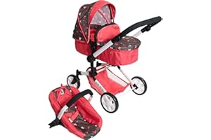 Bayer Chic 2000® 3in1 Kombi Puppenwagen Linus - Butterfly Koralle - faltbar, höhenverstellbarer Griff 47-78 cm, mit Autositz – Puppen bis 52 cm, 4-8 J.
