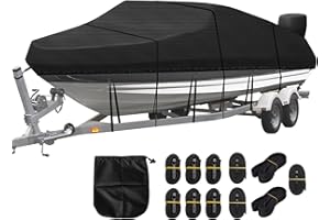 CATOLSSS Housse de bateau en tissu Oxford 420D, bâche de protection pour bateaux, persenning anti-UV avec sac de rangement, pour coque en V, bateau à rames, bateau de pêche, noir