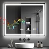 HOMCOM Miroir Salle de Bain Bluetooth avec éclairage LED 80 x 100 cm, Miroir Lumineux Salle de Bain Mural avec Interrupteur T