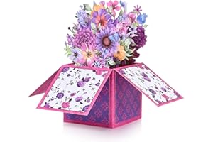 POPGIFTU Mothers Day Pop Up Card with Purple Floral Design for Mum, Grandma, Women, Girlfriend, Handmade Paper Flower Bouquet 3D Birthday Cards for Her, Includes Envelope and Note