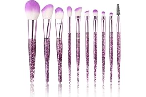 ANZONGYI 10Pcs Professional Cosmetic Brush Set Soft Comfortable Synthetic Fiber Makeup Brush Purple Crystal Makeup Brush Set Ergonomic Handle Glitter Makeup Brushes