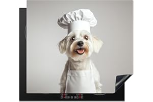 KitchenYeah© Coperchio Piano Cottura 60x52 cm Cucina Copri Fornelli Tappetino Induzione Antiscivolo Piastra Protezione Cane - Bianco - Cuoco