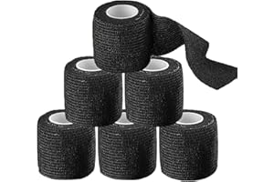 Unihuby 6pcs Benda Elastica Bendaggio Adesiva, Nero Copertura per Impugnatura Bendaggio Adesiva Coesiva Benda Sport Bendaggio 5cm x 4.5m
