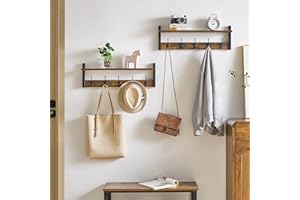YMYNY Juego de 2 Perchero de Pared con Estante, Estantería de Pared con 10 Ganchos, Estante Mural de Almacenamiento, 120 x 11 x 19.5 cm, Pasillo, Entrada, Estilo Industrial, Marrón Rústico HWS004H-2