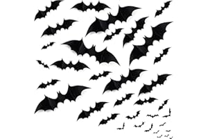 BELSVOR Decoración de Halloween, 60 murciélagos de Halloween, 60 decoraciones realistas de Halloween al aire libre, murciélagos para usar en paredes/puertas/dormitorios/habitaciones/jardín