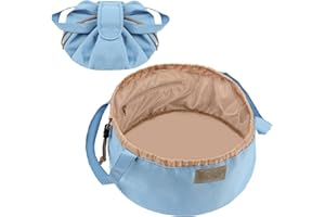 URAQT Kosmetyczka, duża pojemność, ze sznurkiem, przenośna, podróżna torba na makijaż, mała damska kosmetyczka, torba na kosmetyki do podróży, damska (niebieska)