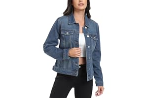 J.Corrine Denim Jackets Women, Vintage Stitched Design Denim Jackets Coats, Casual Button Regular Fit Trucker Style, Long Sleeve Jackets With Pocket Ladies Versatile Jean Jacket