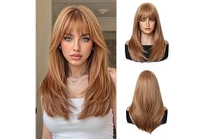 Esmee Long Straight Strawberry Blonde Wigs for Women with Fringe Natural Synthetic Hair Wig for Daily & Party Use