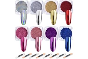 Neoreser 8 Colores Polvos para Uñas, Uñas Metálicas en Polvo Brillos, Glitter Brillantes Polvo con Cepillo, Brillantina Purpurinas Coloreada para Manicura y Diseños de Uñas
