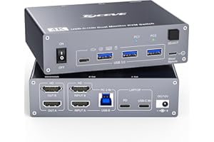 YOUTINGHDAV KVM Commutateur 2 PC 2 moniteurs USB C USB 3.0 Commutateur KVM Double Moniteur HDMI 4K@60Hz pour PC & Ordinateur Portable MST, PD 60W Charge Ordinateur Portable avec Télécommande Câble