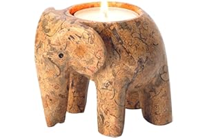 BRITISH FOSSILS Himalayan Marble Elephant Tea light Holder - Fossilstone