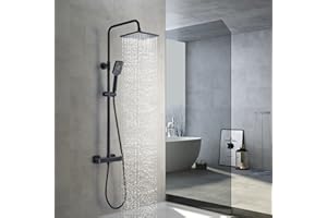Namuoto Sistema de Ducha Negro, Columna de Ducha Termostático, Conjunto de Ducha Barra Altura Ajustable, 38°C de Temperatura Constante Set 2 Modos Ducha de Mano para BañO