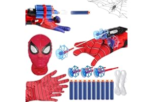 Funnity 2 Sets Rot Spider Handschuhe mit Launch, Marve Spider Spielzeug Web Shooter, Spider Maske, Spider Kostüm Kinder für Fasching Spider Cosplay Spider Geschenk