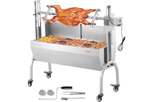 VEVOR Parrilla de Cordero 90 kg para Barbacoa de Cerdo, Cordero, Cabra - Asador Comercial Con Motor Eléctrico de 52 W - Acero Inoxidable, 1310 x 435 x 1158 mm