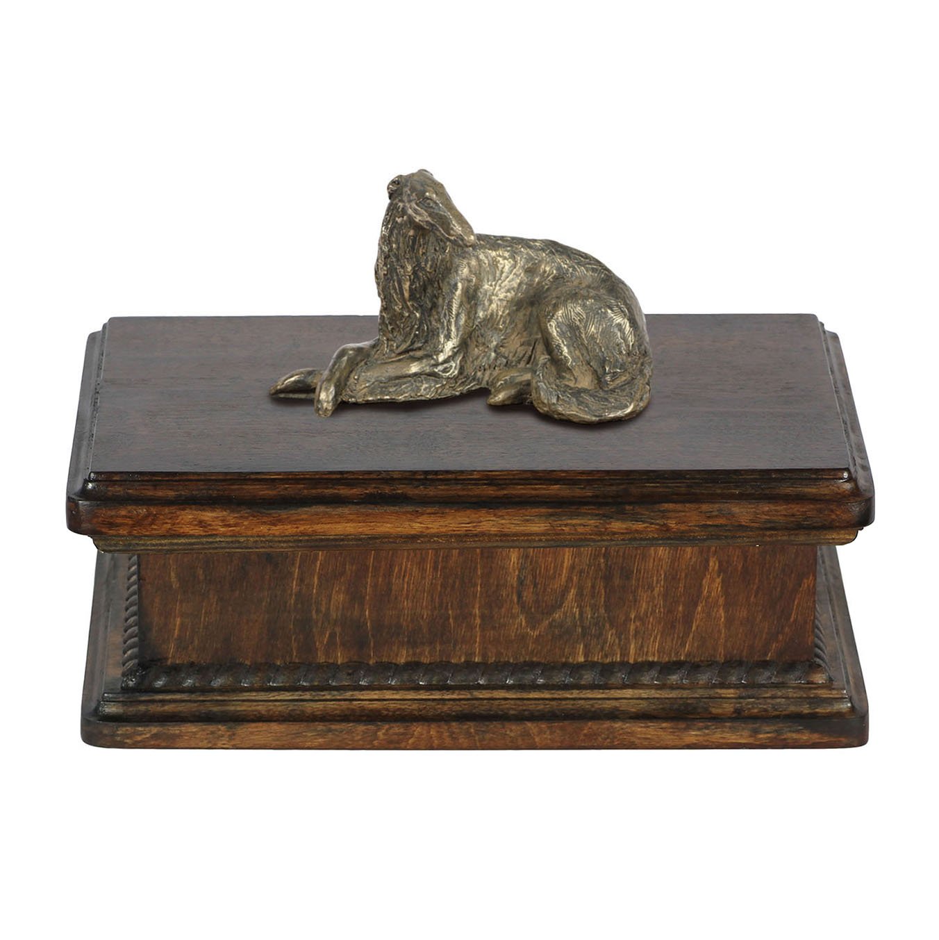 Borzoi (lying), memorial, urn for dog's ashes, with dog statue