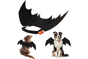 LUTER Halloweenowe Skrzydla Nietoperza, Urocze Obroza dla Psa na Halloween z Dyniowym Dzwonkiem Kostium Nietoperza dla Kotów Psów Dekoracja Imprezowa Element Ubioru Smieszne Kostiumy Cosplay (L)