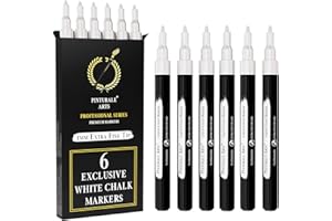 Pinturale Arts® Pennarello Gesso Liquido Bianco | Set 6 Pennarelli Gesso Liquido Cancellabili | Punta Extra Fine 1 mm | Pennarelli Lavabili Per Vetro, Per Lavagna Nera, Cancellabile A Secco