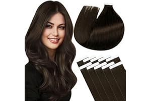 LaaVoo Extension Cheveux Naturel Adhesif Extension Adhesive Cheveux Humain Brun Fonce Naturel Bande Adhesive Extension 20 Pouces 10 Pièces/25g #2