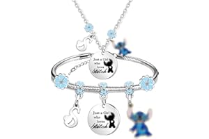 GoPaw Funny Initial Necklace Bracelet Set for Women Girls, Cute Letter A-Z Cartoon Gifts for Her BFF Friend Sister Daughter